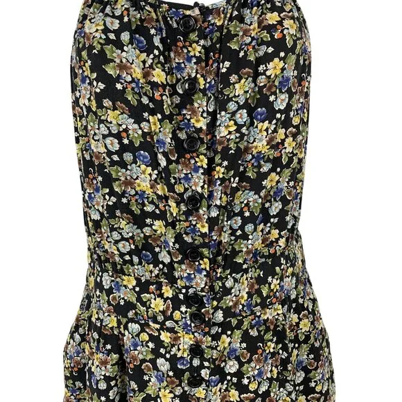 XXI Floral Button-Down Romper Womens Spaghetti Straps Black Multicolor Size SP - Picture 2 of 9